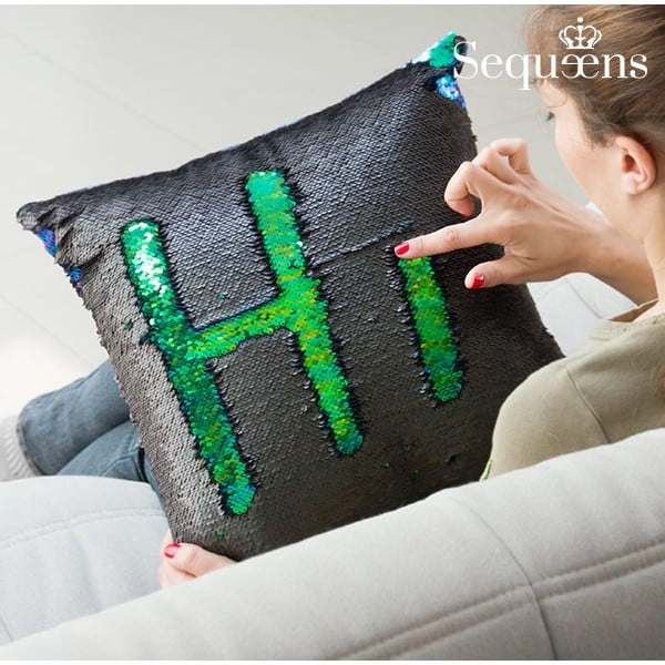 Žalia pagalvė su besikeičiančiu blizgučių užvalkalu InnovaGoods Sequeens, 40 x 40 cm