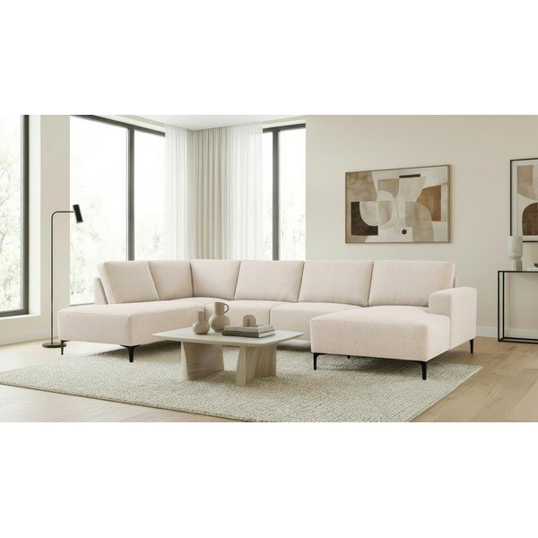 Smėlio spalvos kampinė sofa iš šenilinio audinio (su kairiuoju kampu/„U“ formos) Fabian – Scandic-image-4
