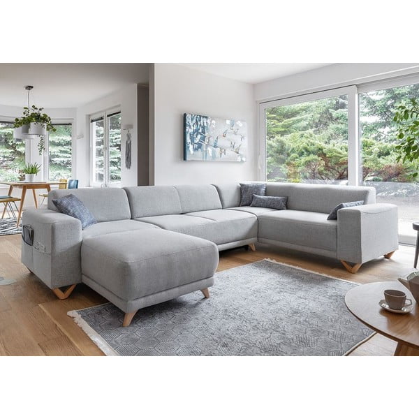 Šviesiai pilkos spalvos sulankstoma/su sandėliavimo vieta kampinė sofa (su dešiniuoju kampu/„U“ formos) Classy Sophie – Miuform-image-3