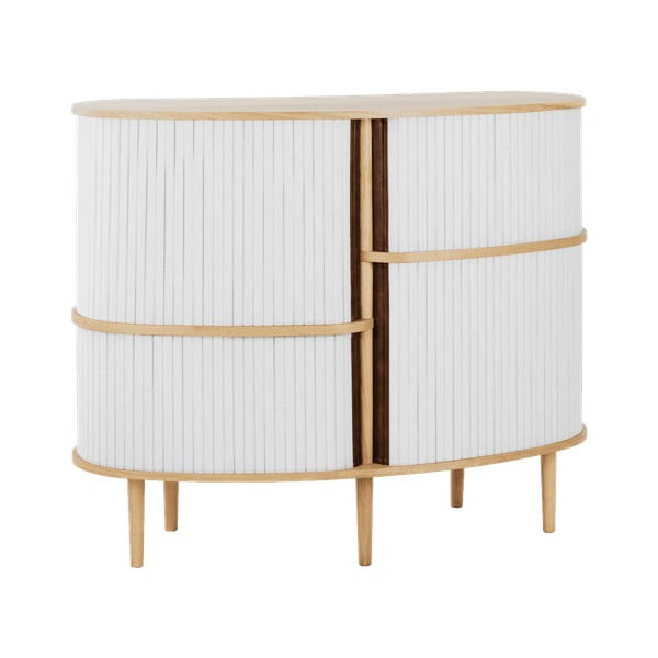 Pilkos spalvos/natūralios spalvos spintelė iš ąžuolo su stumdomomis durimis 120x100x50 cm Audacious – UMAGE-image-1