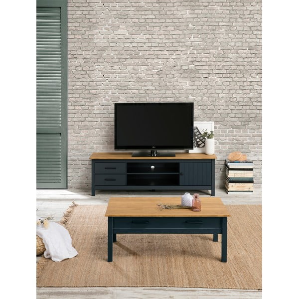 Iš pušies masyvo TV spintelė tamsiai mėlynos spalvos 158x47 cm Miranda – Marckeric-image-1