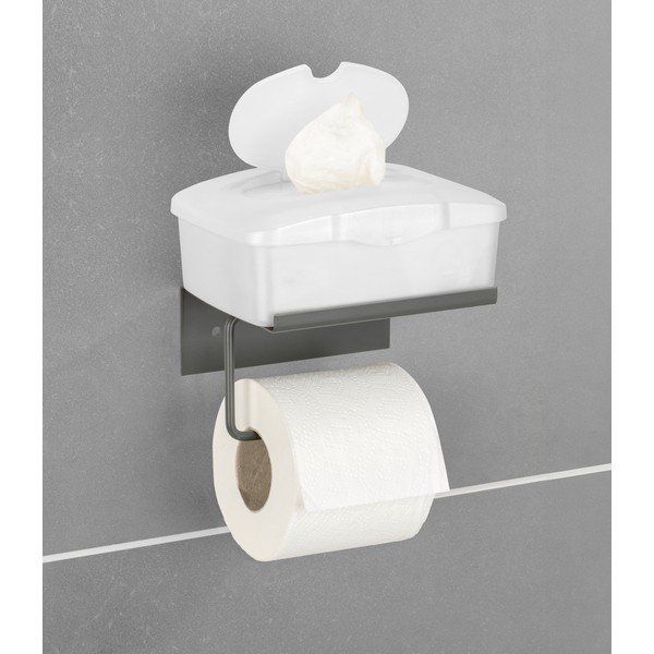 Klijuojamas/su lentyna iš metalo laikiklis tualetiniam popieriui antracito spalvos Desulo – Wenko-image-2