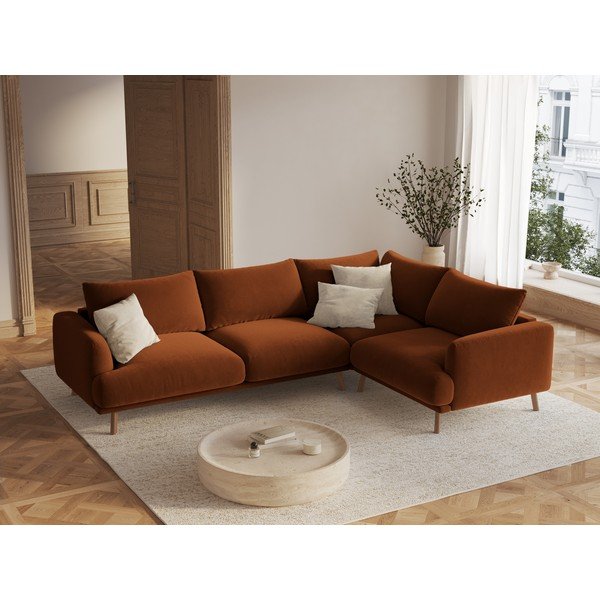 Terakotos spalvos kampinė sofa iš velveto (su dešiniuoju kampu/„L“ formos) Naomi – Micadoni -image-1