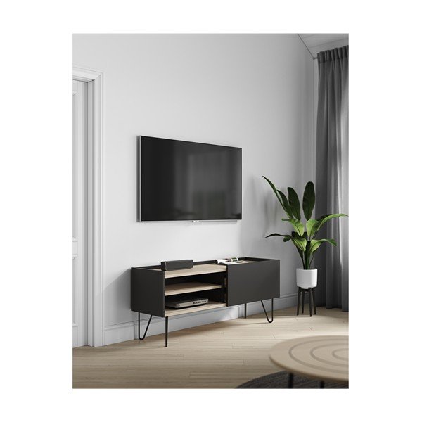 Juoda komoda su lentyna ir durelėmis TemaHome Nina, 140 x 59 cm-image-4