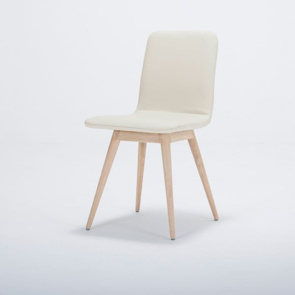 Valgomojo kėdė iš ąžuolo masyvo su baltos odos sėdyne "Gazzda Ena