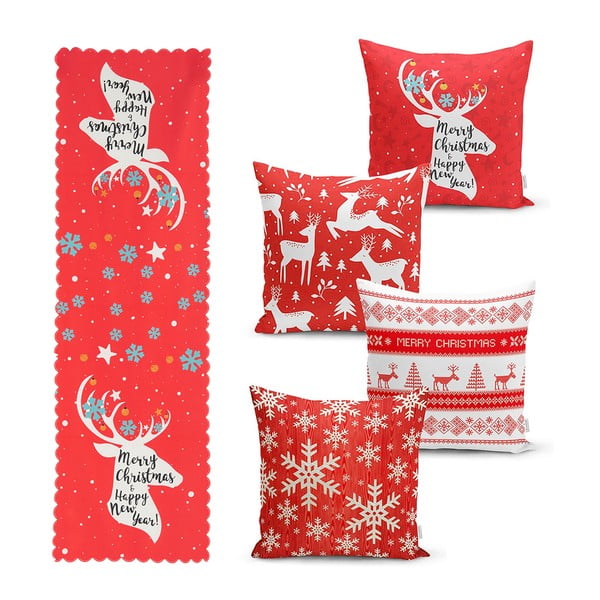 4 kalėdinių pagalvių užvalkalų ir staltiesės rinkinys Minimalist Cushion Covers Joy