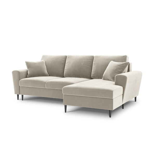 Smėlio spalvos iš velveto sulankstoma/su sandėliavimo vieta kampinė sofa (su dešiniuoju kampu/su gultu) Kyoto – Cosmopolitan Design-image-1