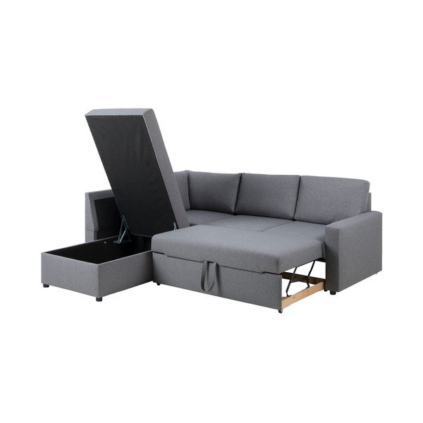 Šviesiai pilka sofa-lova su daiktų laikymo erdve ir gultais kairėje pusėje Actona Sacramento-image-4