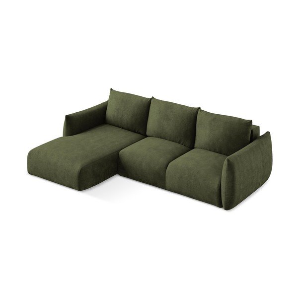 Žalios spalvos iš šenilinio audinio sulankstoma kampinė sofa (su kairiuoju kampu/su gultu) Leila – Makamii-image-3