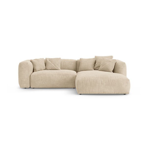 Kreminės spalvos sulankstoma modulinė kampinė sofa iš velveto (su dešiniuoju kampu/su gultu) – Micadoni 