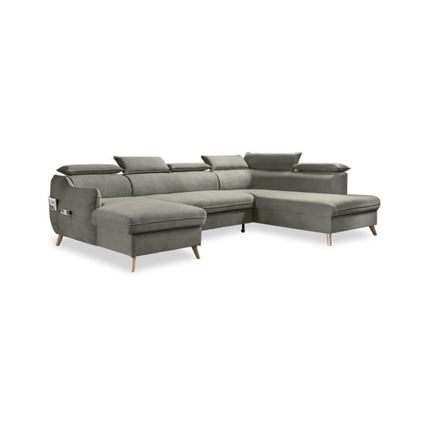 Sulankstoma kampinė sofa iš velveto šviesiai pilkos spalvos (su dešiniuoju kampu/„U“ formos) Sweet Harmony – Miuform