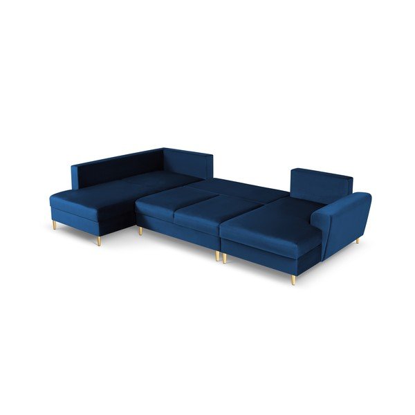 Mėlynos spalvos iš velveto sulankstoma/su sandėliavimo vieta kampinė sofa (su kairiuoju kampu/„U“ formos) Kyoto – Cosmopolitan Design-image-2