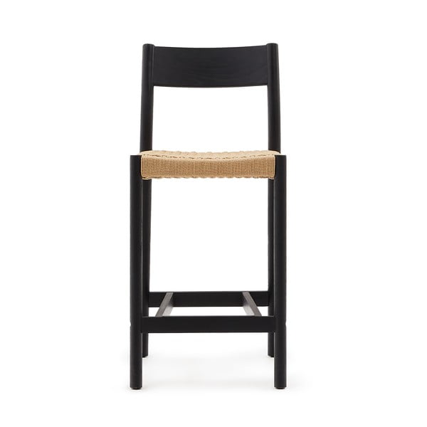 Juodos spalvos/natūralios spalvos iš ąžuolo masyvo baro taburetė (sėdynės aukštis 65 cm) Yalia – Kave Home-image-4