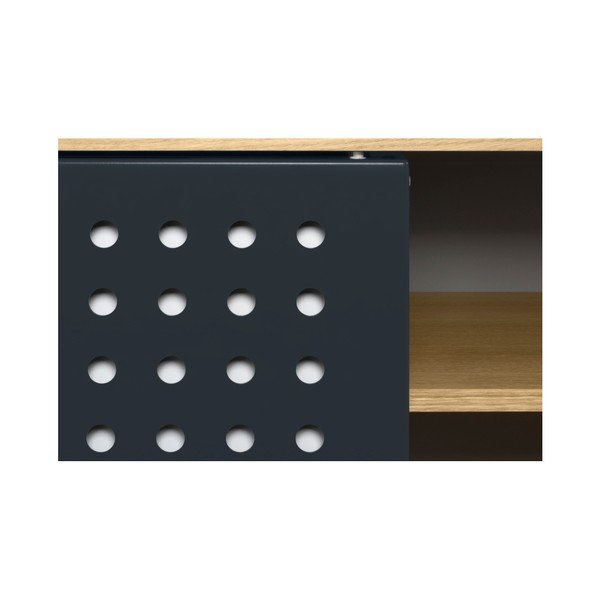 Ąžuolo dekoro TV komoda su juodos ir baltos spalvos detalėmis TemaHome Dann Dots, 135 cm ilgio-image-1