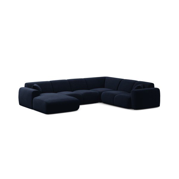 Mėlynos spalvos kampinė sofa iš velveto („U“ formos) Molino – Micadoni 