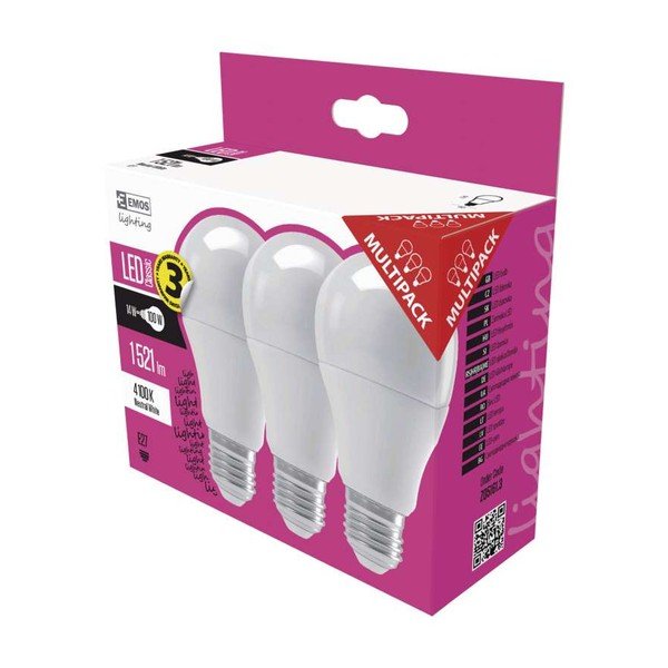 3 LED lempučių rinkinys EMOS Classic A60 Neutral White, 13,2W E27-image-1