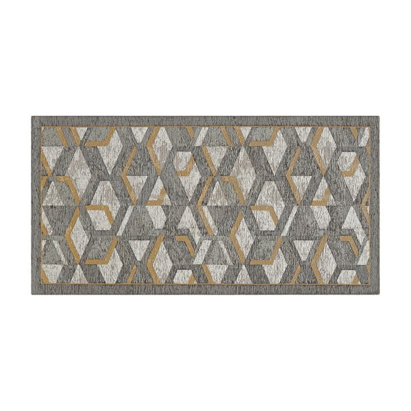 Veliūrinis aukso ir pilkos spalvos kilimas Floorita Velour Hypnotik, 55 x 190 cm-image-2