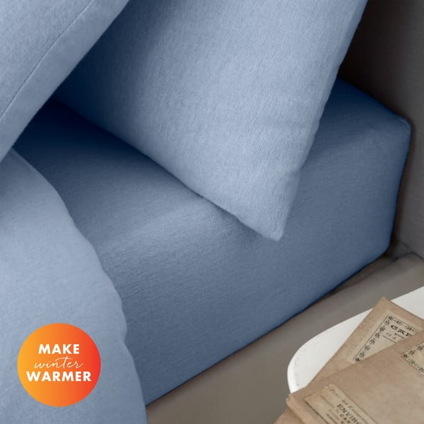 Šviesiai mėlynos spalvos iš flanelės paklodė su guma 135x190 cm Brushed – Catherine Lansfield-image-3