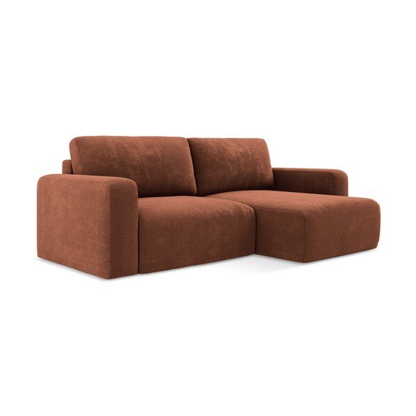 Terakotos spalvos sulankstoma/su sandėliavimo vieta kampinė sofa iš šenilinio audinio (su dešiniuoju kampu/su gultu) Kona – Makamii-image-3
