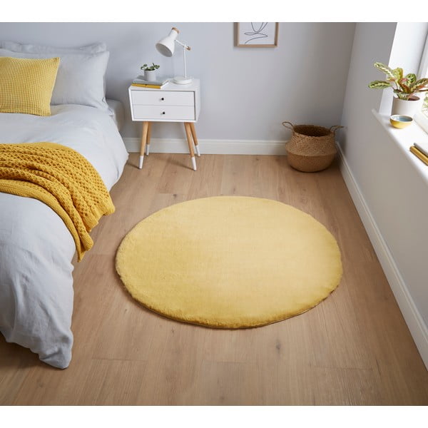 Geltonas apvalus kilimas Think Rugs Teddy, ⌀ 120 cm-image-1