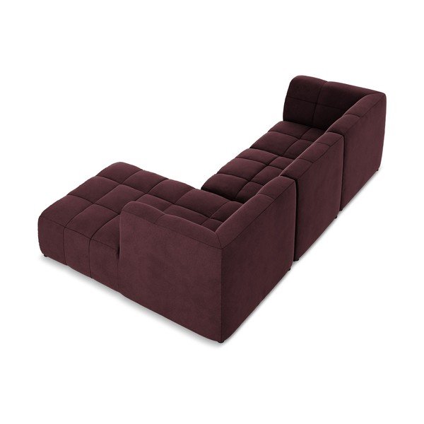 Bordo spalvos kampinė sofa iš velveto (su dešiniuoju kampu/su gultu) Aloha – Makamii-image-4