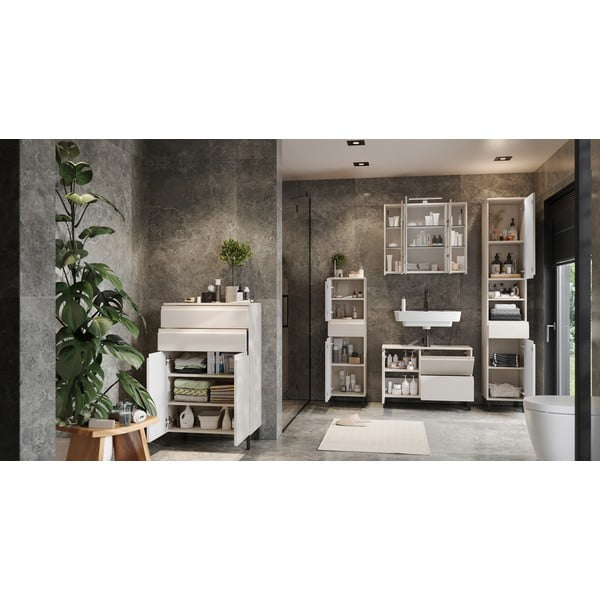 Kreminės spalvos aukšta vonios daiktadėžė 60x97 cm Salinas – Germania-image-4