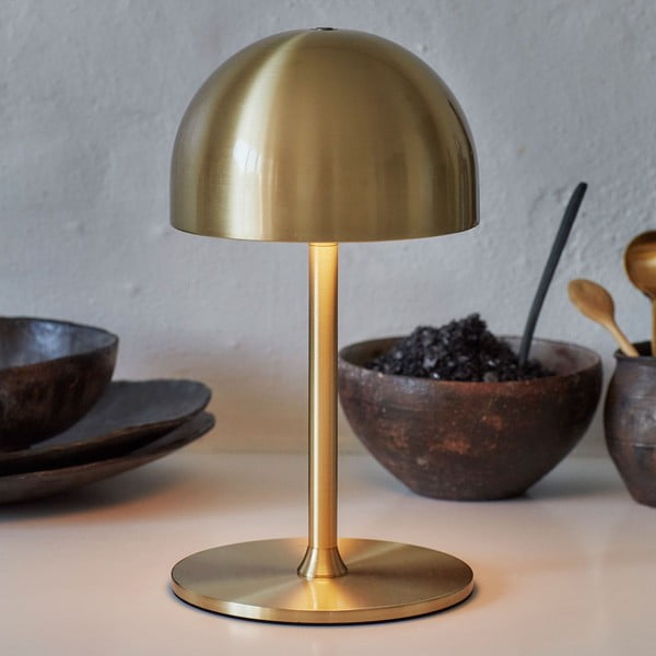 Žalvario spalvos stalinis šviestuvas LED su nuotolinio valdymo funkcija (aukštis 22 cm) su metaliniu gaubtu Tim – Sirius-image-1