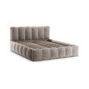 Dvigulė lova šviesiai rudos spalvos audiniu dengta su sandėliavimo vieta su lovos grotelėmis 160x200 cm Lupine – Micadoni Home