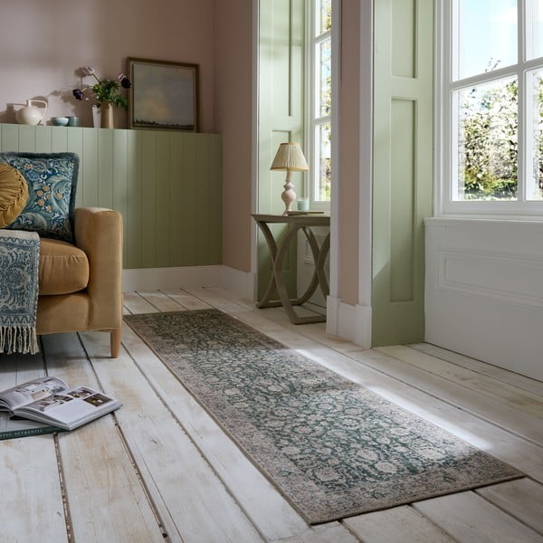 Skalbiamas žalios spalvos kilimas 60x230 cm Beau Floral – Flair Rugs-image-1