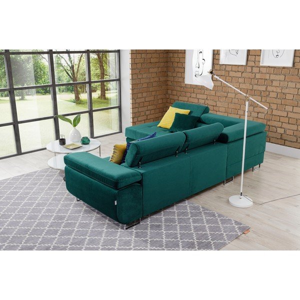 Žalios spalvos iš velveto sulankstoma/su sandėliavimo vieta kampinė sofa (su kairiuoju kampu/„L“ formos) Anton – ELTAP-image-4