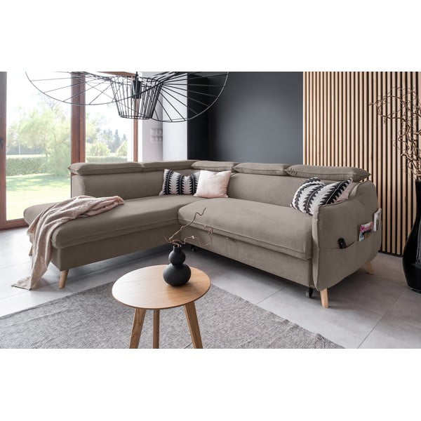 Sulankstoma kampinė sofa iš velveto šviesiai rudos spalvos (su kairiuoju kampu) Sweet Harmony – Miuform-image-4