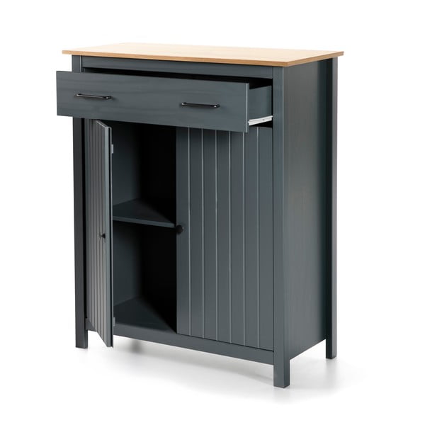 Iš pušies masyvo aukšta šoninė spintelė tamsiai mėlynos spalvos 90x110 cm Miranda – Marckeric-image-3