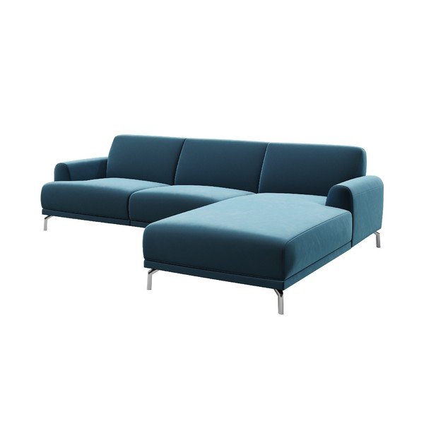 Mėlynos spalvos aksominė kampinė sofa MESONICA Puzo, dešinysis kampas-image-2