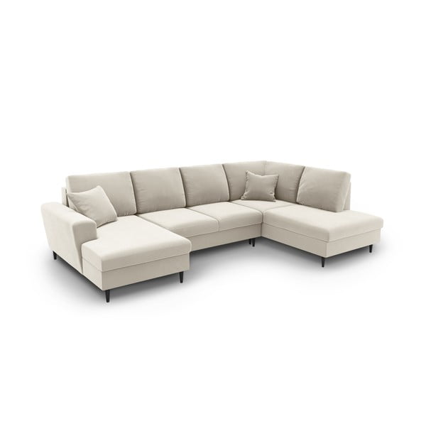 Smėlio spalvos iš velveto sulankstoma/su sandėliavimo vieta kampinė sofa (su dešiniuoju kampu/„U“ formos) Kyoto – Cosmopolitan Design-image-2