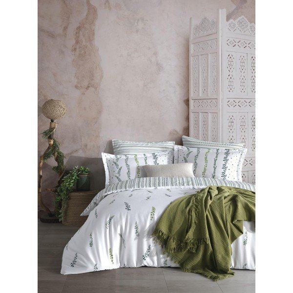 Baltos spalvos/žalios spalvos iš satino medvilnės dvigulė/itin ilga patalynė 240x220 cm Marseille Floral – Mila Home Luxury-image-1
