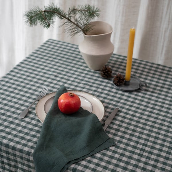 Iš lino staltiesė 140x200 cm Forest Green Gingham – Linen Tales-image-1