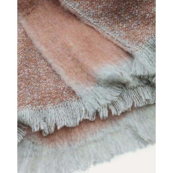 Terakotos spalvos iš vilnos mišinio antklodė ir pledas 130x170 cm Rodin – Kave Home-image-1