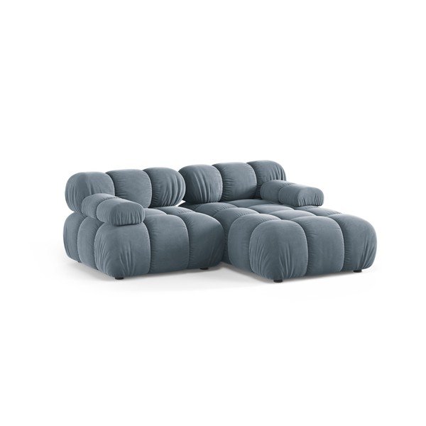 Pilkos spalvos modulinė kampinė sofa iš velveto (su dešiniuoju kampu/su gultu) – Micadoni -image-2