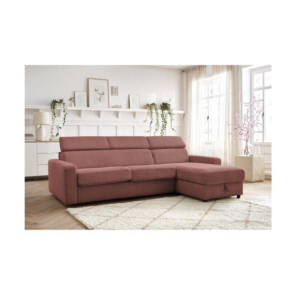 Iš kordinio velveto sulankstoma kampinė sofa rožinės spalvos (kintama) Monaco – Bobochic Paris-image-1