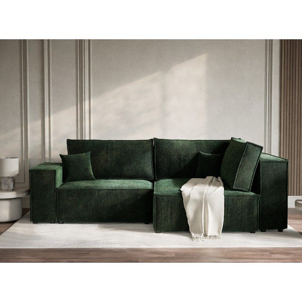 Tamsiai žalios spalvos sulankstoma/su sandėliavimo vieta kampinė sofa iš šenilinio audinio (su dešiniuoju kampu/„L“ formos) Tonga – Maison de Rêve-image-4