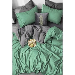 Iš ranforce medvilnės dvigulė/itin ilga patalynė žalios spalvos/pilkos spalvos su paklode/4 dalių 200x220 cm – Mila Home