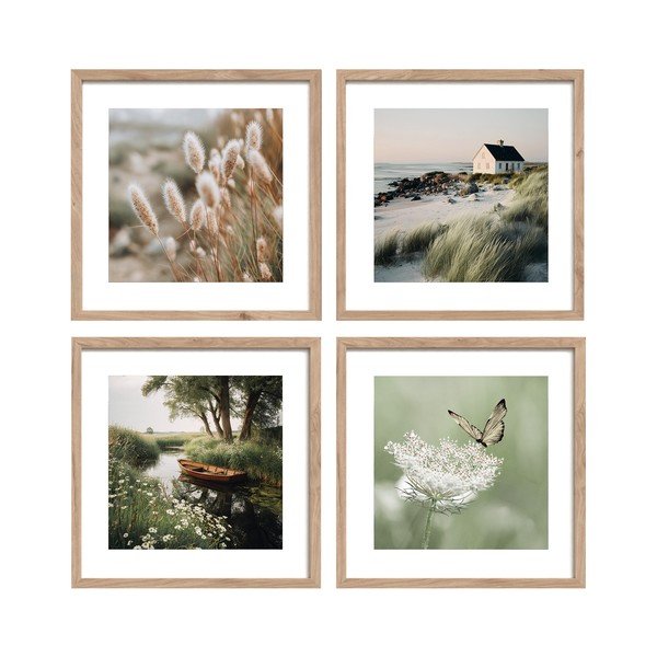 Spausdinti paveikslai su rėmeliu 4 vnt. 30x30 cm Subtle Nature – Styler