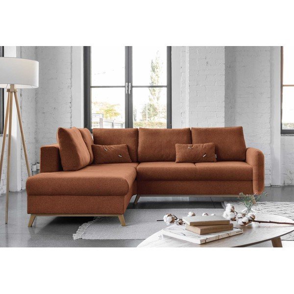 Oranžinės spalvos sofa-lova Miuform Scandic Lagom L, kairysis kampas-image-1