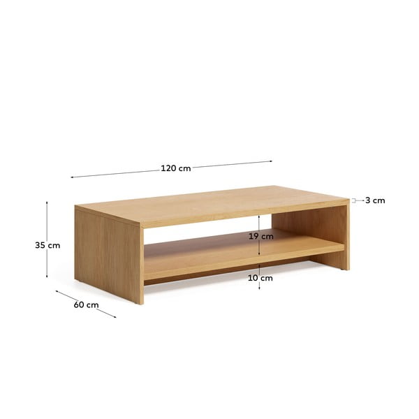 Kavos staliukas natūralios spalvos iš ąžuolo 60x120 cm Abilen – Kave Home-image-3