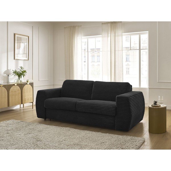 Juodos spalvos sofa miegojimui/sulankstoma iš kordinio velveto 240 cm Hugo – Bobochic Paris-image-1