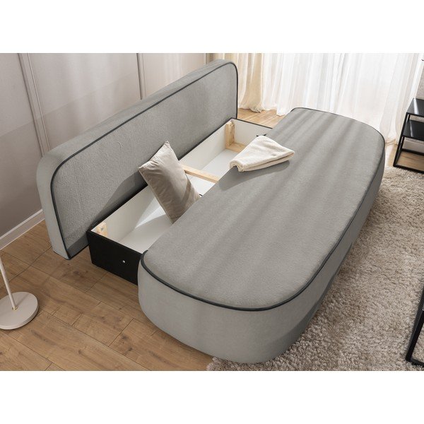 Juodos spalvos/pilkos spalvos sulankstoma/su sandėliavimo vieta sofa iš velveto 210 cm Saga – Ropez-image-4
