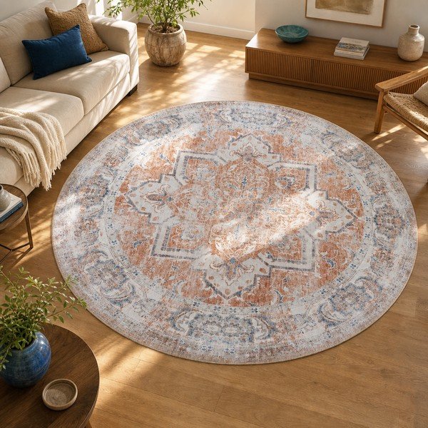 Mėlynas/oranžinis apvalus kilimas ø 200 cm Havana - House Nordic-image-1