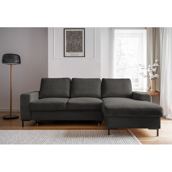 Iš kordinio velveto sulankstoma kampinė sofa tamsiai pilkos spalvos (su dešiniuoju kampu) Lofty Lilly – Miuform-image-1