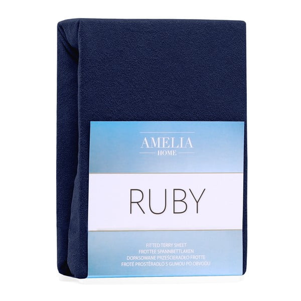 Tamsiai mėlynos spalvos iš frote audinio paklodė su guma 240x220 cm Ruby – Restilo-image-2