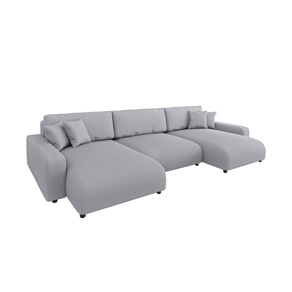 Šviesiai pilkos spalvos iš kordinio velveto sulankstoma/su sandėliavimo vieta kampinė sofa Sara – Ropez